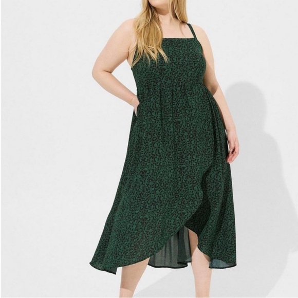 torrid Dresses & Skirts - Torrid NWT Green Leopard Print Square Neck Dress 3X  Tea Length